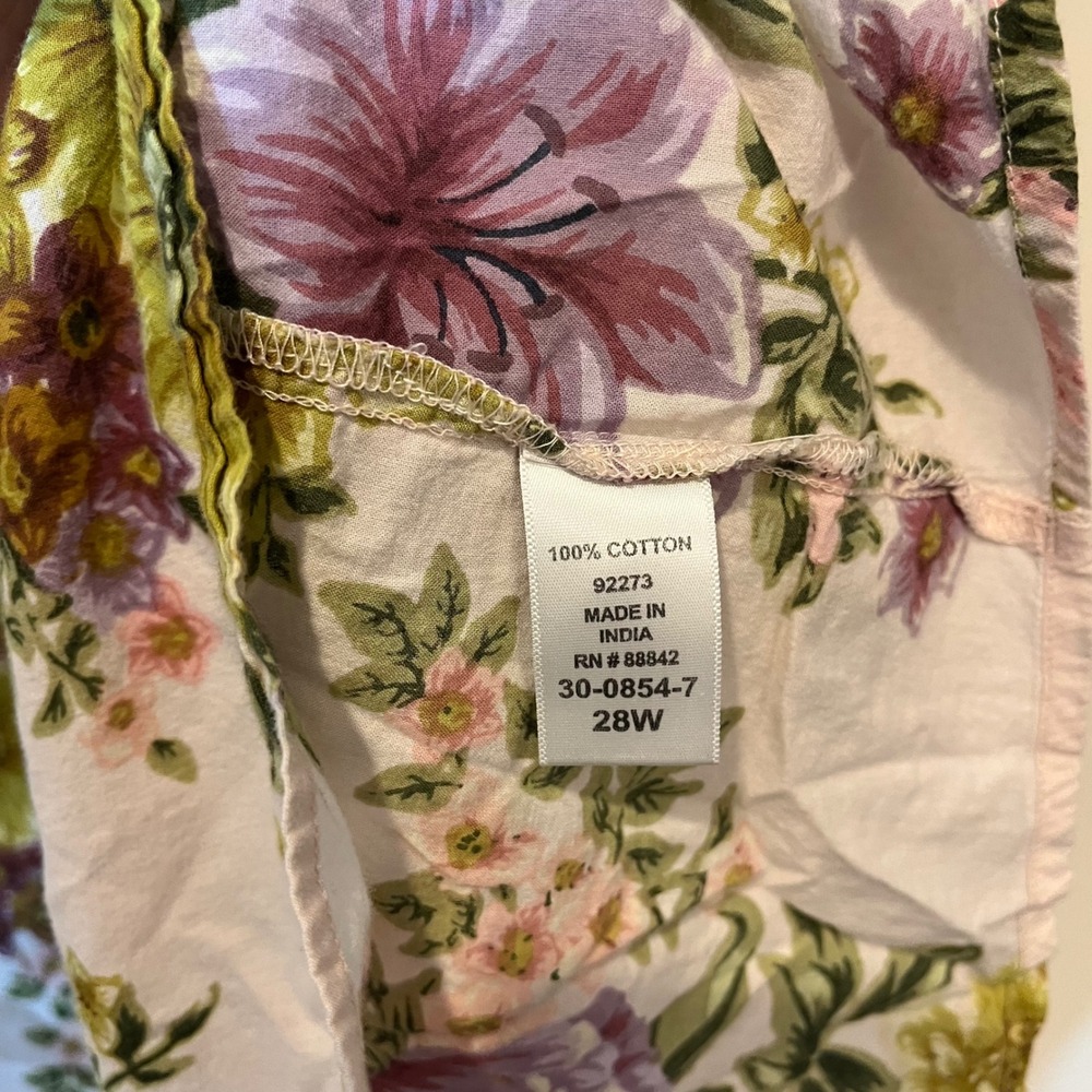 denim 24/7 shirt popover blouse pink purple green floral cotton Plus size 28W - Picture 6 of 6